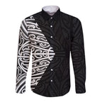 Black New Zealand Puhoro Maori Tattoo Long Sleeve Button Shirt