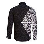 Black New Zealand Puhoro Maori Tattoo Long Sleeve Button Shirt