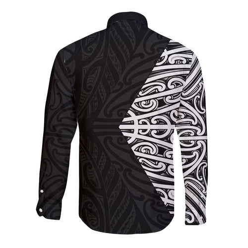 Black New Zealand Puhoro Maori Tattoo Long Sleeve Button Shirt