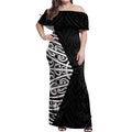 Black New Zealand Puhoro Maori Tattoo Off Shoulder Maxi Dress