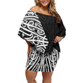 Black New Zealand Puhoro Maori Tattoo Off Shoulder Short Dress