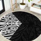 Black New Zealand Puhoro Maori Tattoo Round Carpet