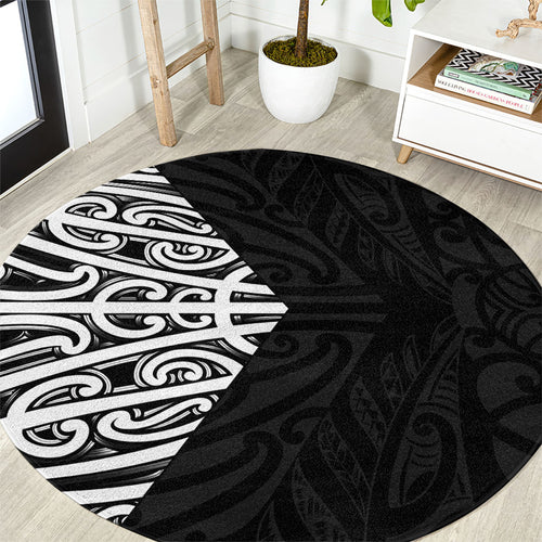 Black New Zealand Puhoro Maori Tattoo Round Carpet
