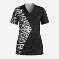 Black New Zealand Puhoro Maori Tattoo Scrub Top