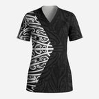 Black New Zealand Puhoro Maori Tattoo Scrub Top