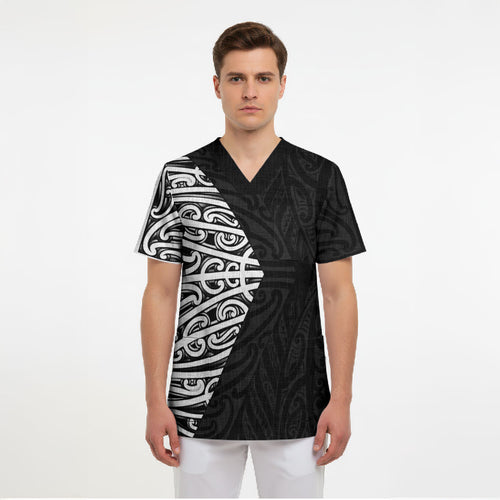 Black New Zealand Puhoro Maori Tattoo Scrub Top