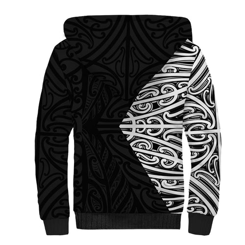 Black New Zealand Puhoro Maori Tattoo Sherpa Hoodie