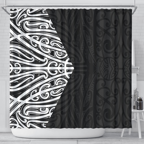 Black New Zealand Puhoro Maori Tattoo Shower Curtain