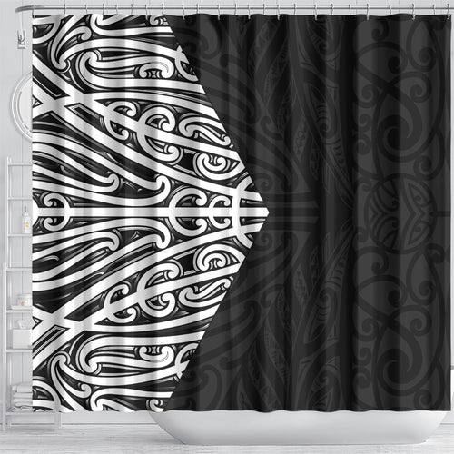 Black New Zealand Puhoro Maori Tattoo Shower Curtain