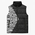 Black New Zealand Puhoro Maori Tattoo Sleeveless Puffer Jacket