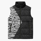Black New Zealand Puhoro Maori Tattoo Sleeveless Puffer Jacket