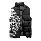 Black New Zealand Puhoro Maori Tattoo Sleeveless Puffer Jacket