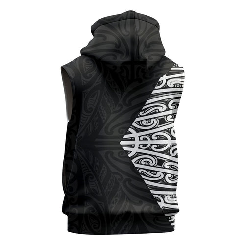 Black New Zealand Puhoro Maori Tattoo Sleeveless Zip Hoodie