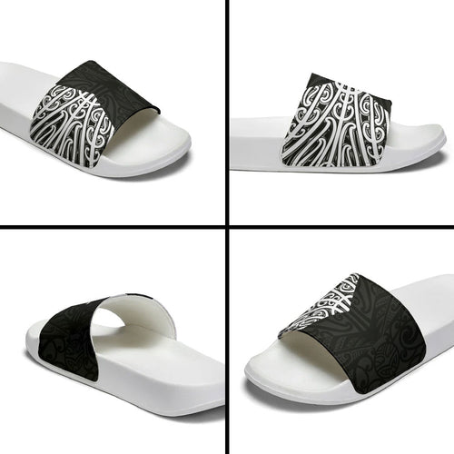 Black New Zealand Puhoro Maori Tattoo Slide Sandals