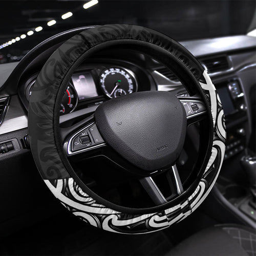 Black New Zealand Puhoro Maori Tattoo Steering Wheel Cover