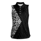 Black New Zealand Puhoro Maori Tattoo Women Sleeveless Polo Shirt
