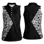 Black New Zealand Puhoro Maori Tattoo Women Sleeveless Polo Shirt