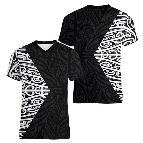 Black New Zealand Puhoro Maori Tattoo Women V-Neck T-Shirt