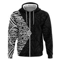 Black New Zealand Puhoro Maori Tattoo Zip Hoodie