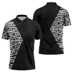 Black New Zealand Puhoro Maori Tattoo Zipper Polo Shirt