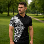 Black New Zealand Puhoro Maori Tattoo Zipper Polo Shirt
