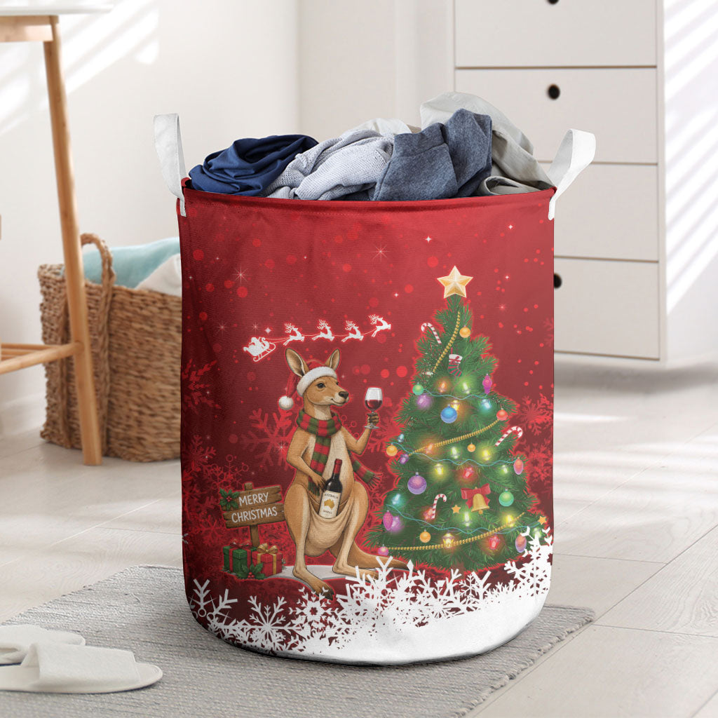 Australia Christmas In July Laundry Basket Kangaroo Santa With Aussie Wine