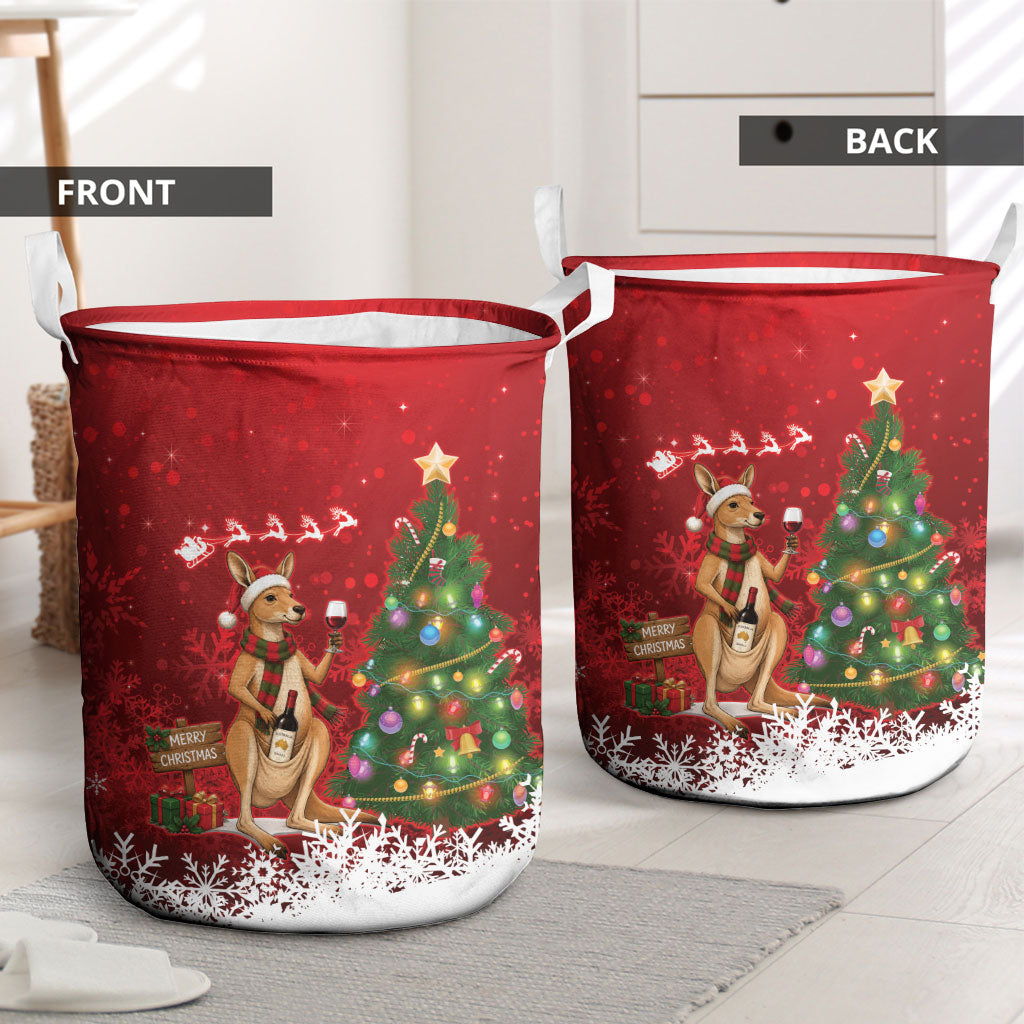 Australia Christmas In July Laundry Basket Kangaroo Santa With Aussie Wine
