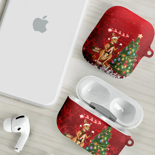 Australia Christmas In July AirPods Case Kangaroo Santa With Aussie Wine