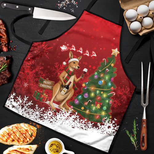 Australia Christmas In July Apron Kangaroo Santa With Aussie Wine