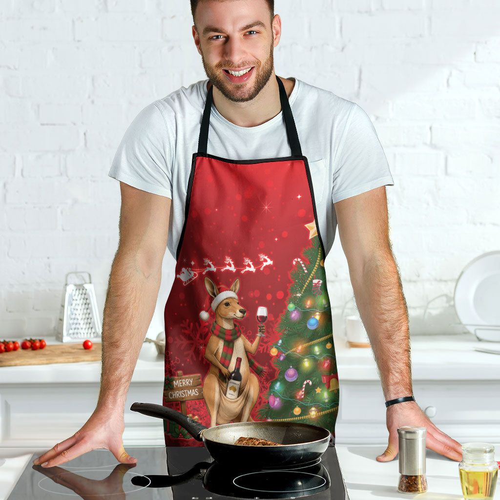 Australia Christmas In July Apron Kangaroo Santa With Aussie Wine