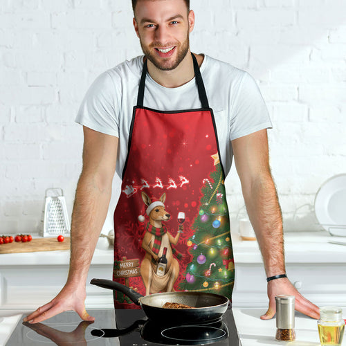 Australia Christmas In July Apron Kangaroo Santa With Aussie Wine