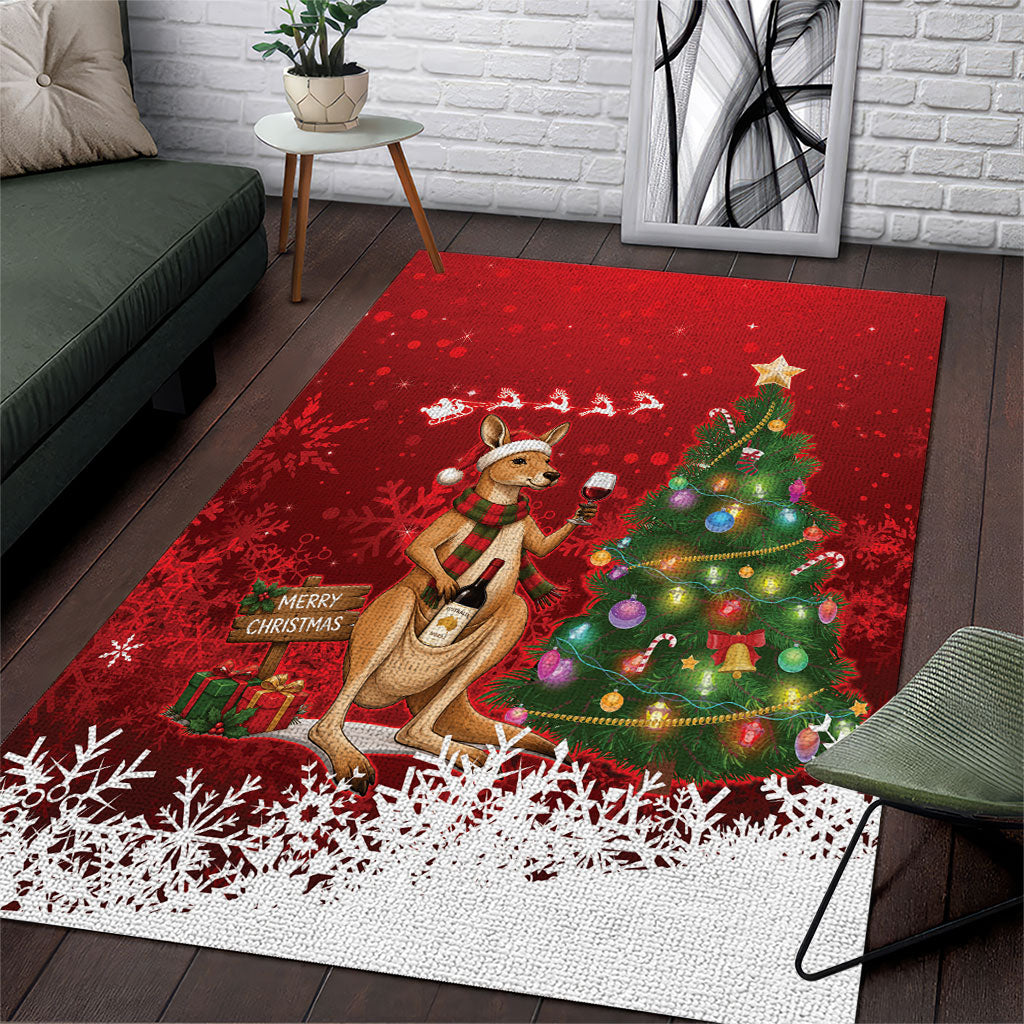 Australia Christmas In July Area Rug Kangaroo Santa With Aussie Wine