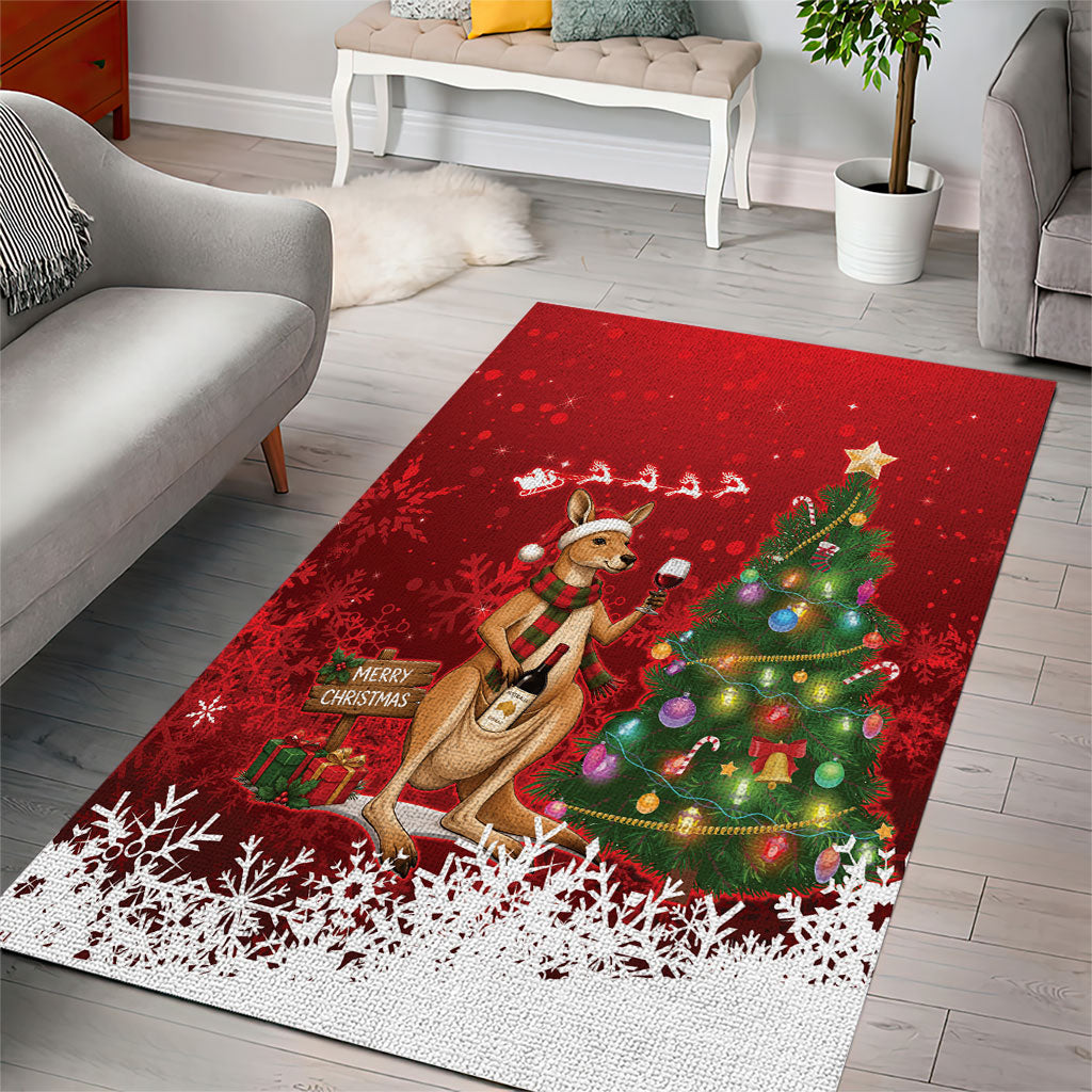 Australia Christmas In July Area Rug Kangaroo Santa With Aussie Wine