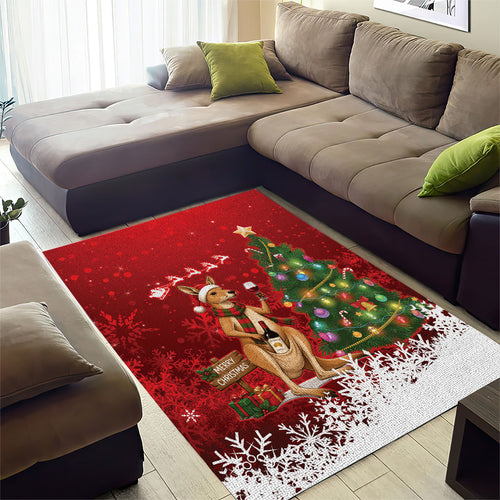 Australia Christmas In July Area Rug Kangaroo Santa With Aussie Wine