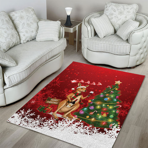 Australia Christmas In July Area Rug Kangaroo Santa With Aussie Wine