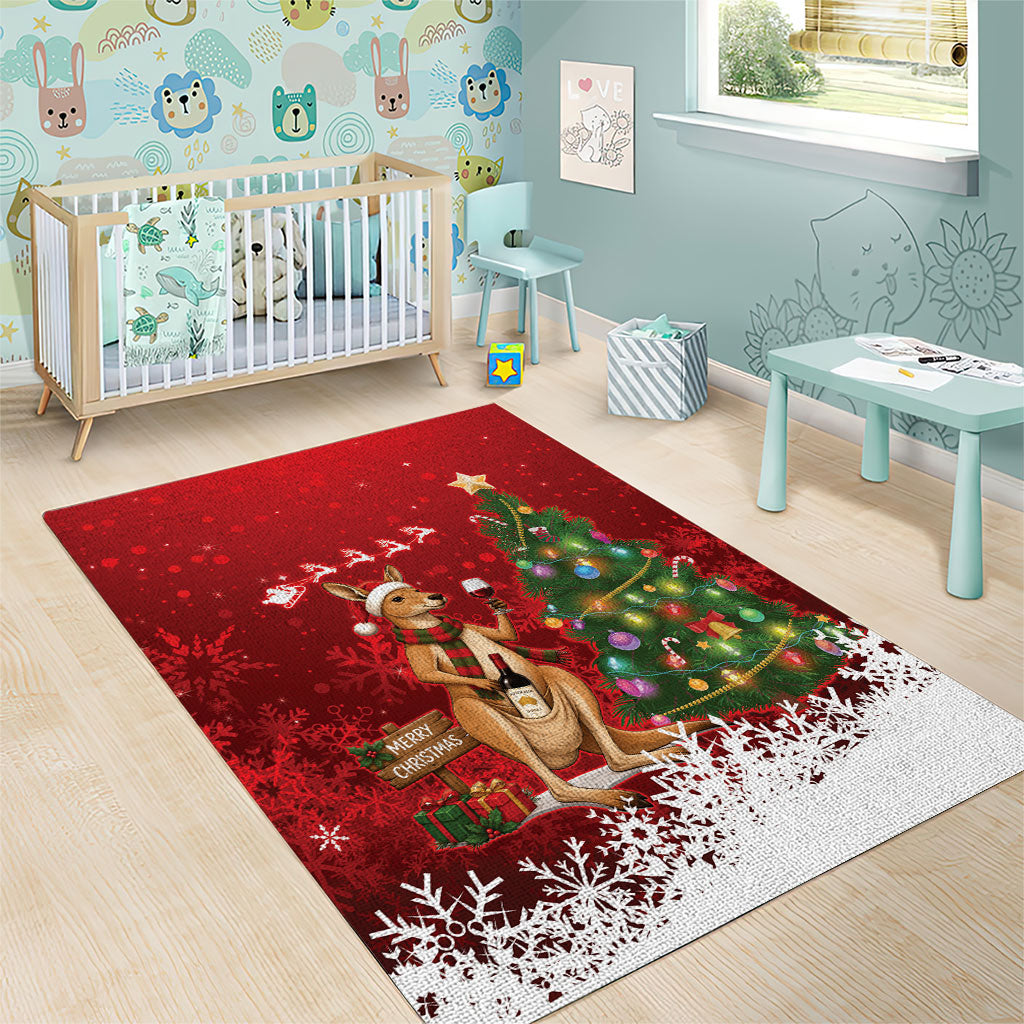 Australia Christmas In July Area Rug Kangaroo Santa With Aussie Wine