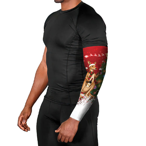 Australia Christmas In July Arm Sleeves Kangaroo Santa With Aussie Wine