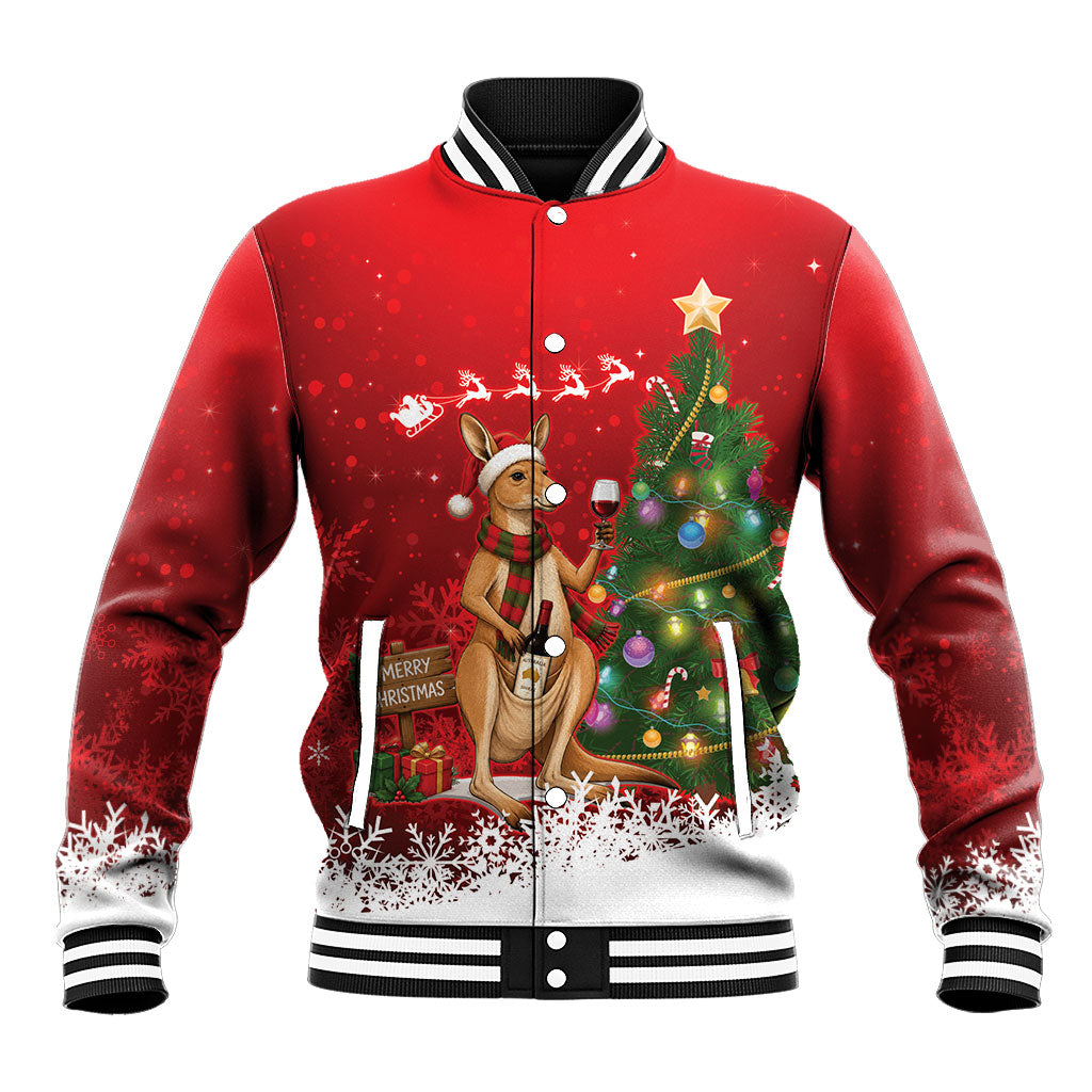 Australia Christmas In July Baseball Jacket Kangaroo Santa With Aussie Wine