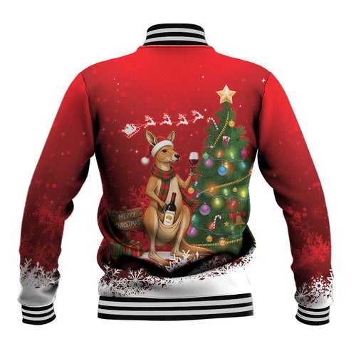 Australia Christmas In July Baseball Jacket Kangaroo Santa With Aussie Wine