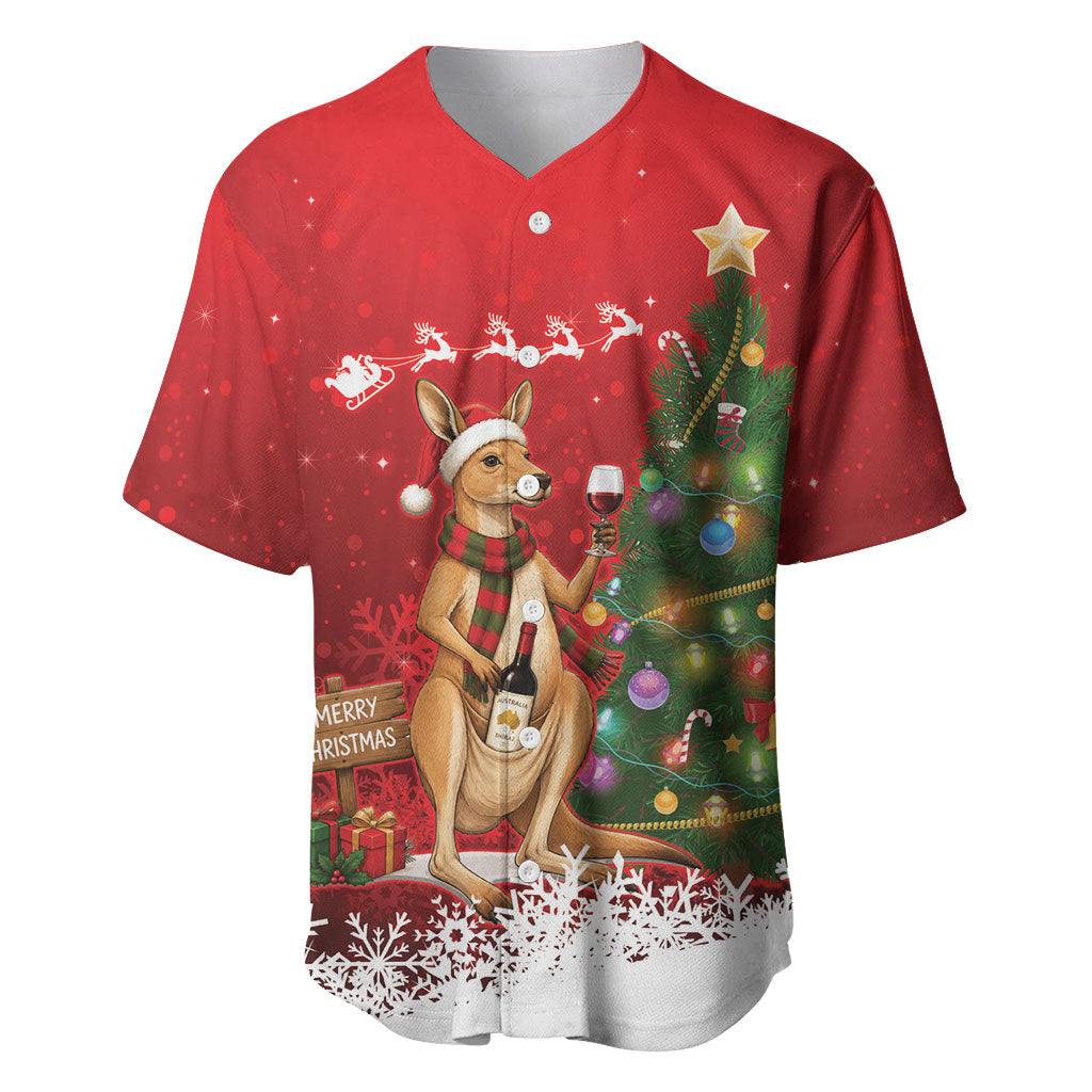 Australia Christmas In July Baseball Jersey Kangaroo Santa With Aussie Wine