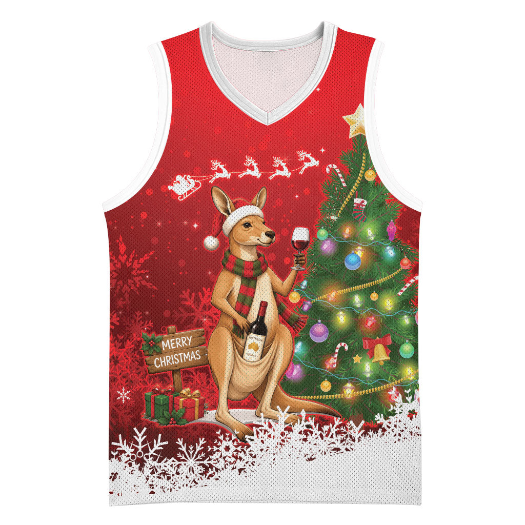Australia Christmas In July Basketball Jersey Kangaroo Santa With Aussie Wine