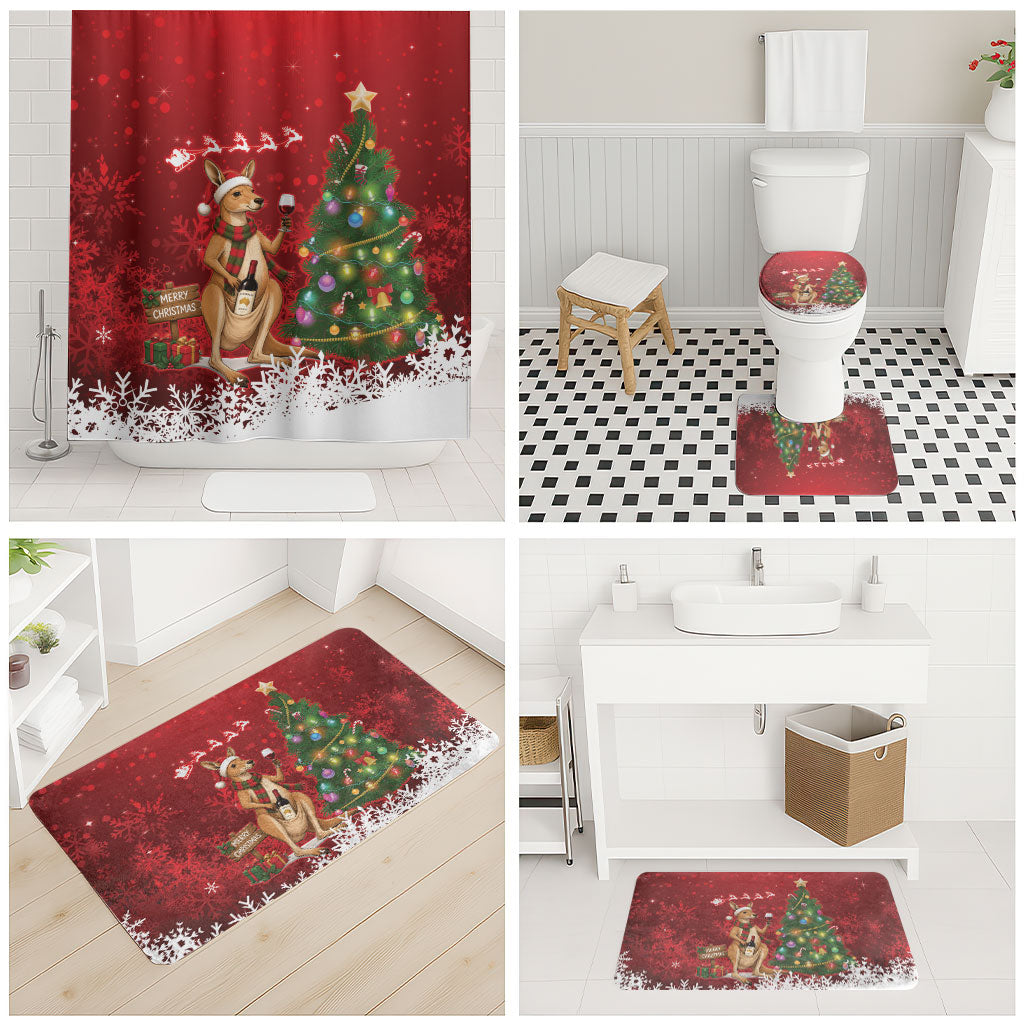 Australia Christmas In July Bathroom Set Kangaroo Santa With Aussie Wine