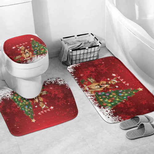 Australia Christmas In July Bathroom Set Kangaroo Santa With Aussie Wine