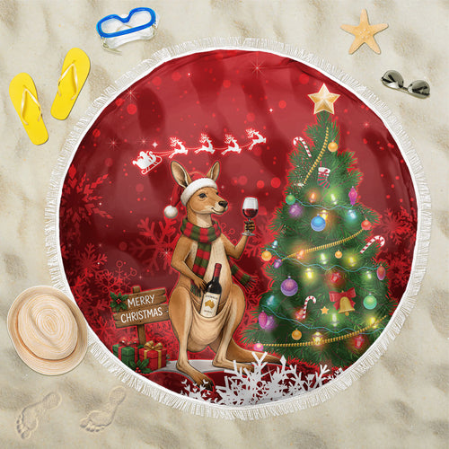 Australia Christmas In July Beach Blanket Kangaroo Santa With Aussie Wine