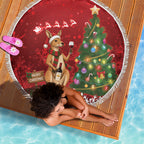 Australia Christmas In July Beach Blanket Kangaroo Santa With Aussie Wine