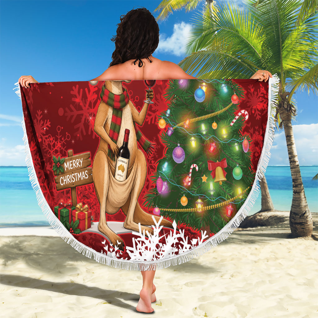 Australia Christmas In July Beach Blanket Kangaroo Santa With Aussie Wine