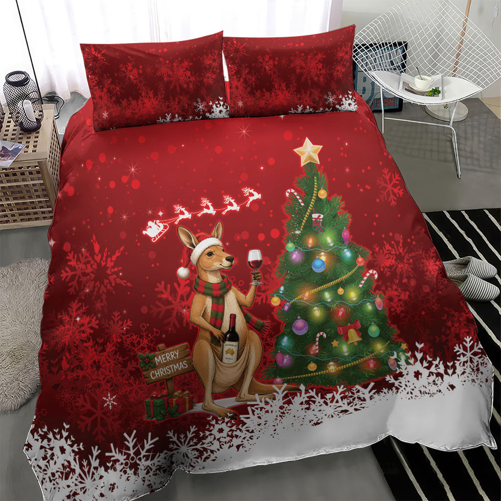 Australia Christmas In July Bedding Set Kangaroo Santa With Aussie Wine