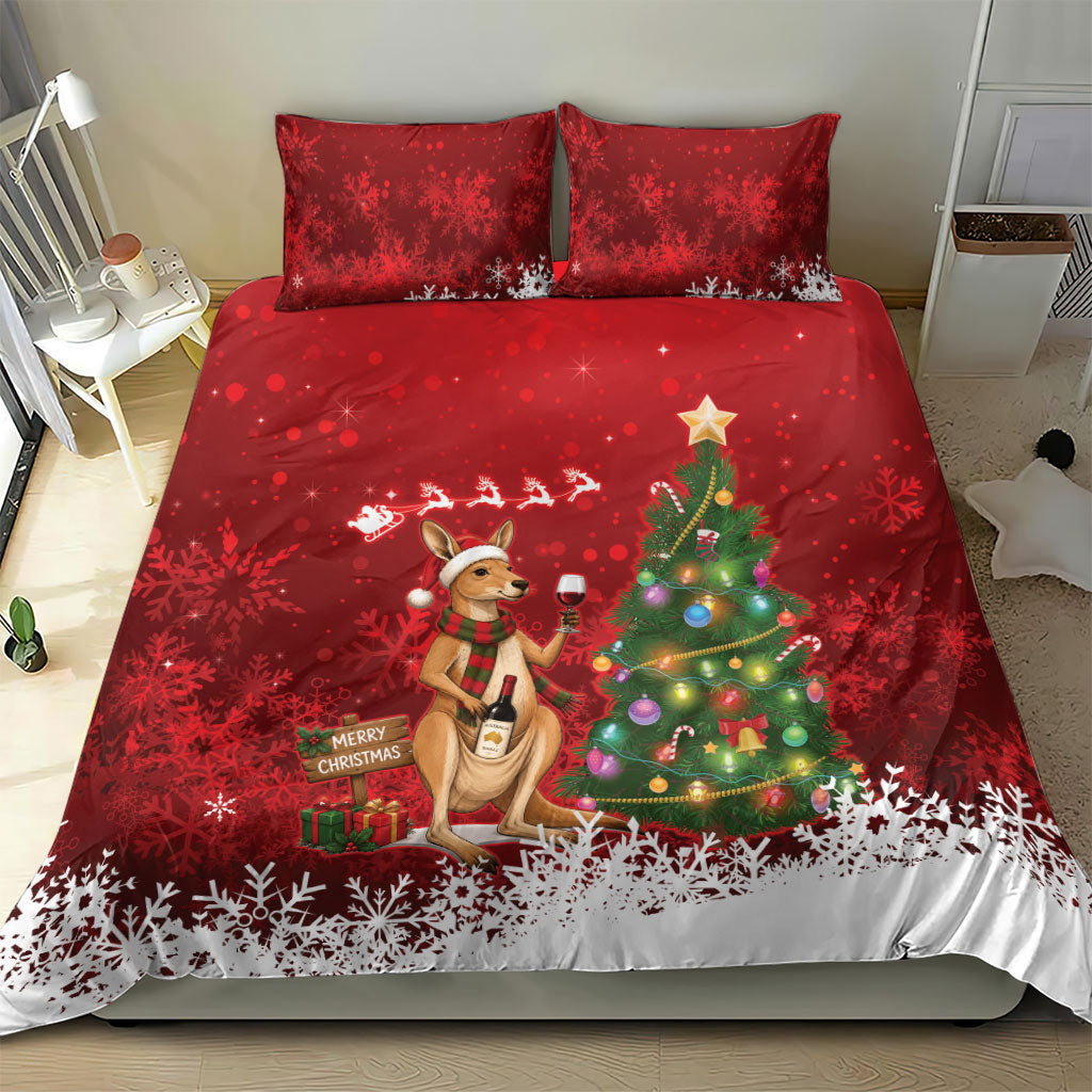 Australia Christmas In July Bedding Set Kangaroo Santa With Aussie Wine