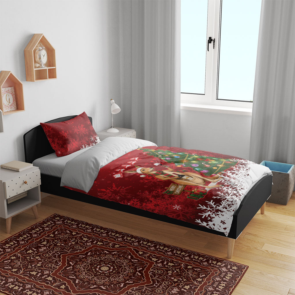 Australia Christmas In July Bedding Set Kangaroo Santa With Aussie Wine