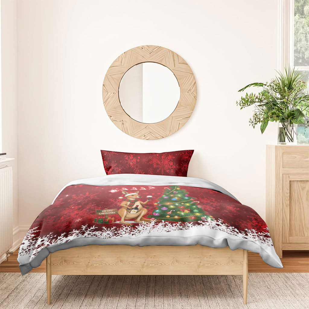 Australia Christmas In July Bedding Set Kangaroo Santa With Aussie Wine